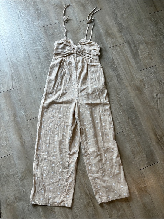 Old Navy Pants - Old Navy Light Tan Polka Dot Linen-Blend Wide-Leg Jumpsuit Size Small